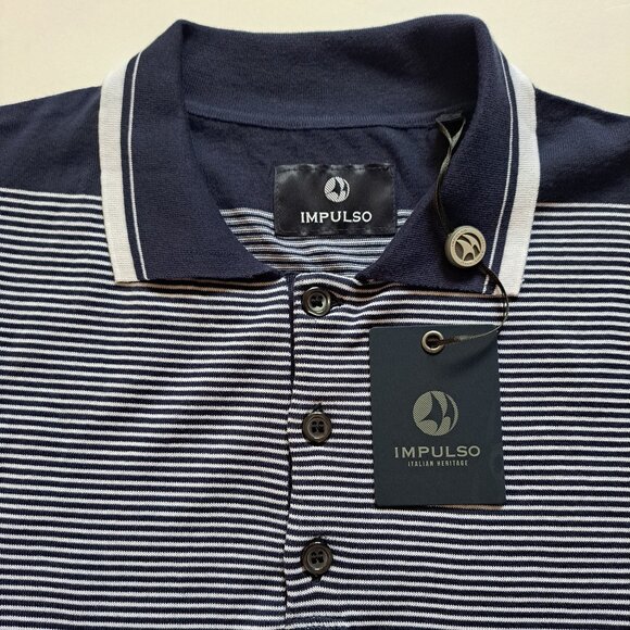 NEW Impulso Italian 100% Cotton Striped Blue Polo Shirt Size S - Picture 11 of 14